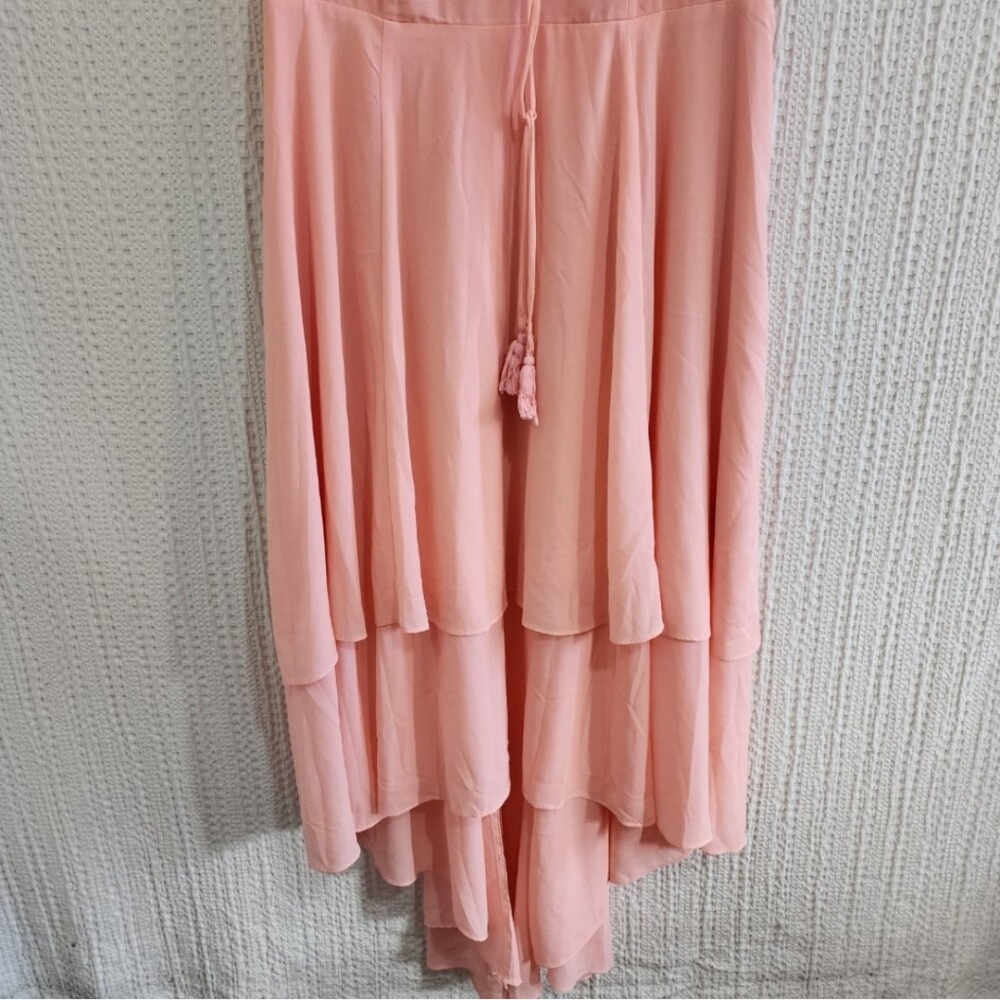torrid | Apricot Lace Up High Low Ruffle Tier Layered Midi Dress - Picture 11 of 16